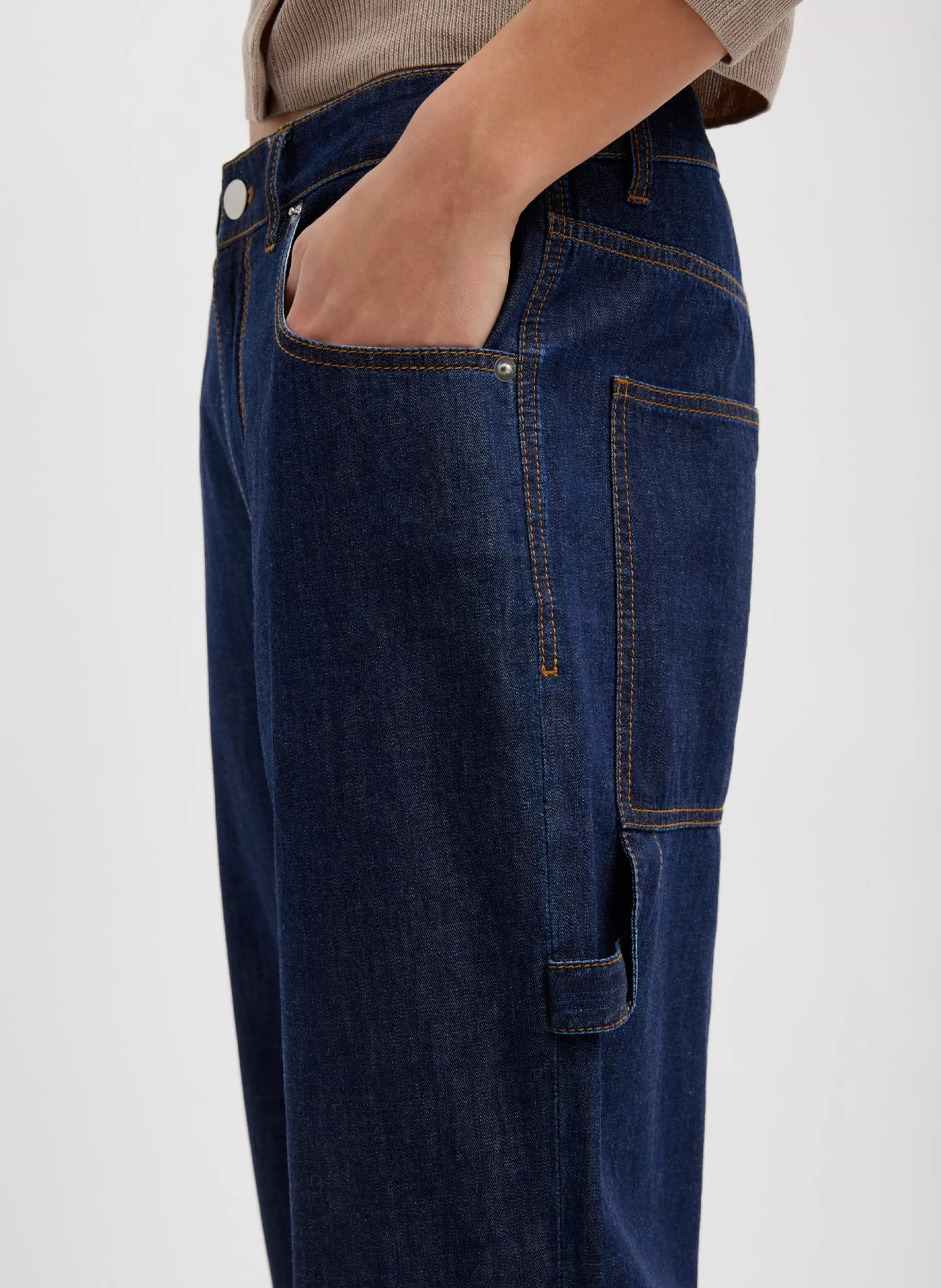 Tibi Denim | Pants & Shorts-Summer Denim Cropped Slouchy Cargo Jean