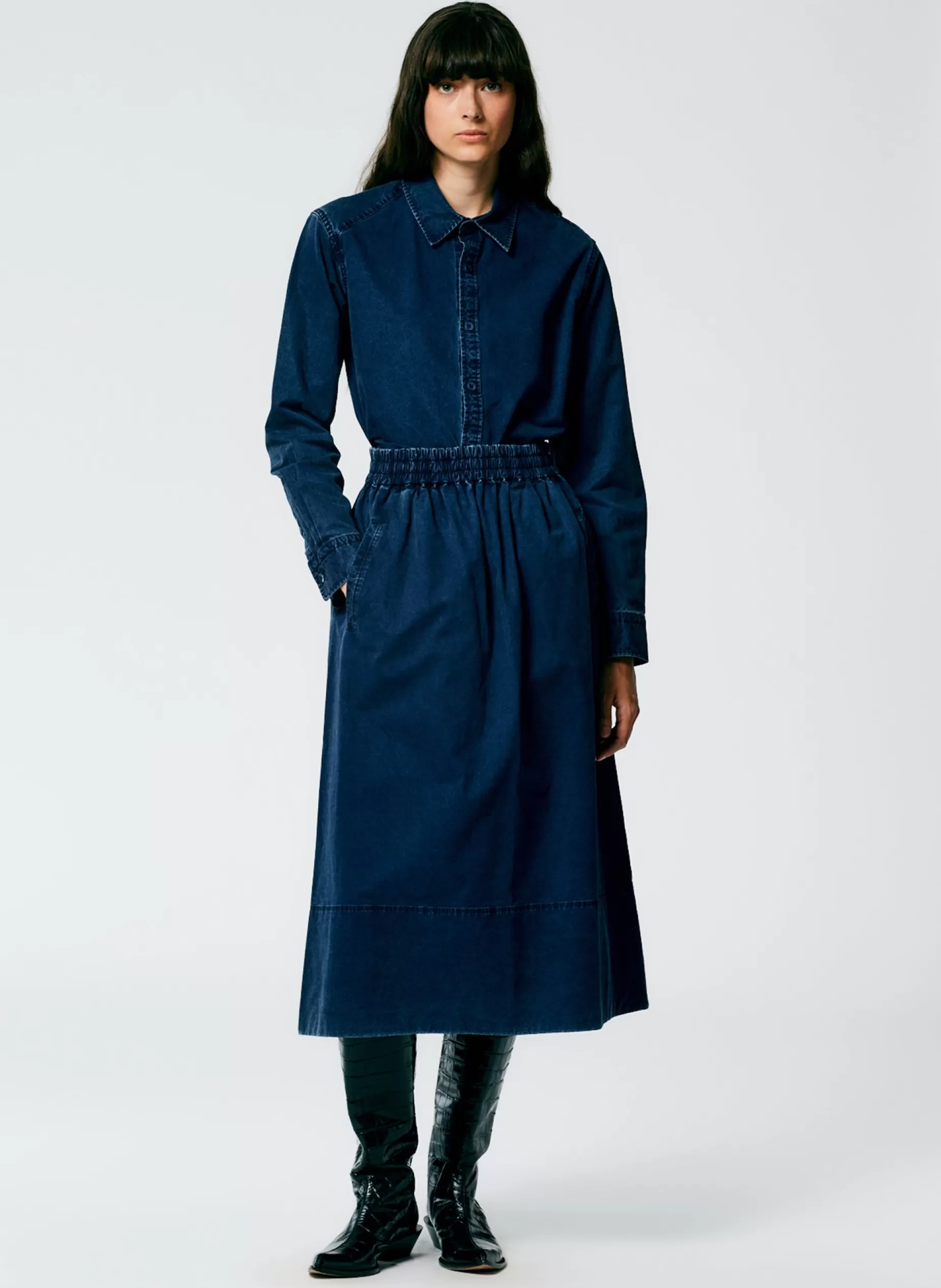 Tibi Denim | Skirts-Tencel Cotton Pull On Full Skirt