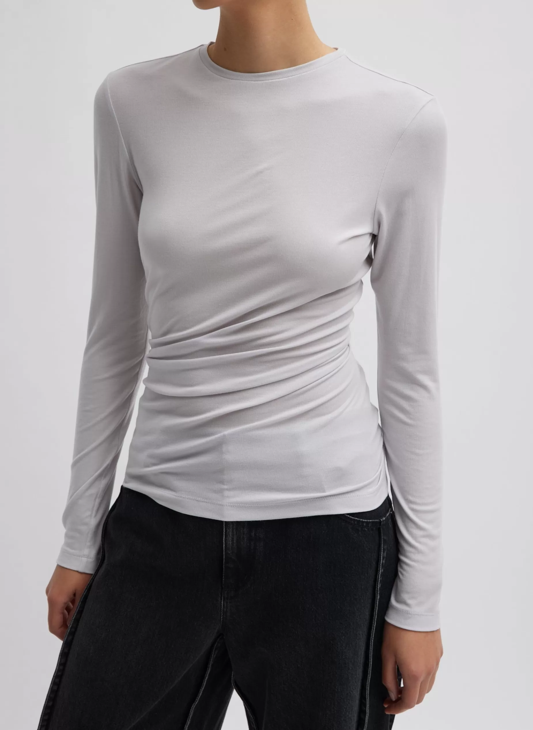 Tibi Tops-Tencel Knit Twisted Seam Long Sleeve T-Shirt