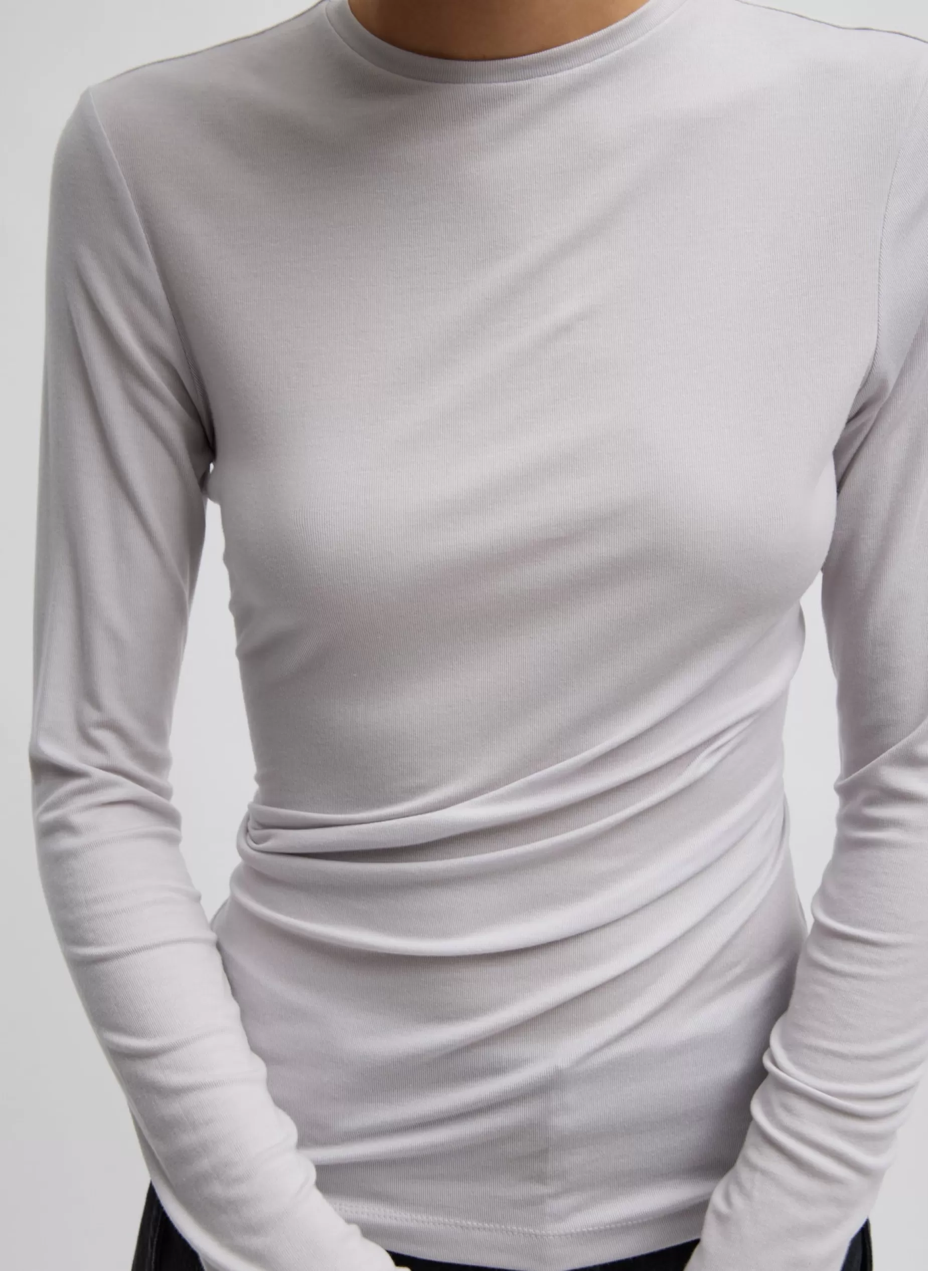 Tibi Tops-Tencel Knit Twisted Seam Long Sleeve T-Shirt