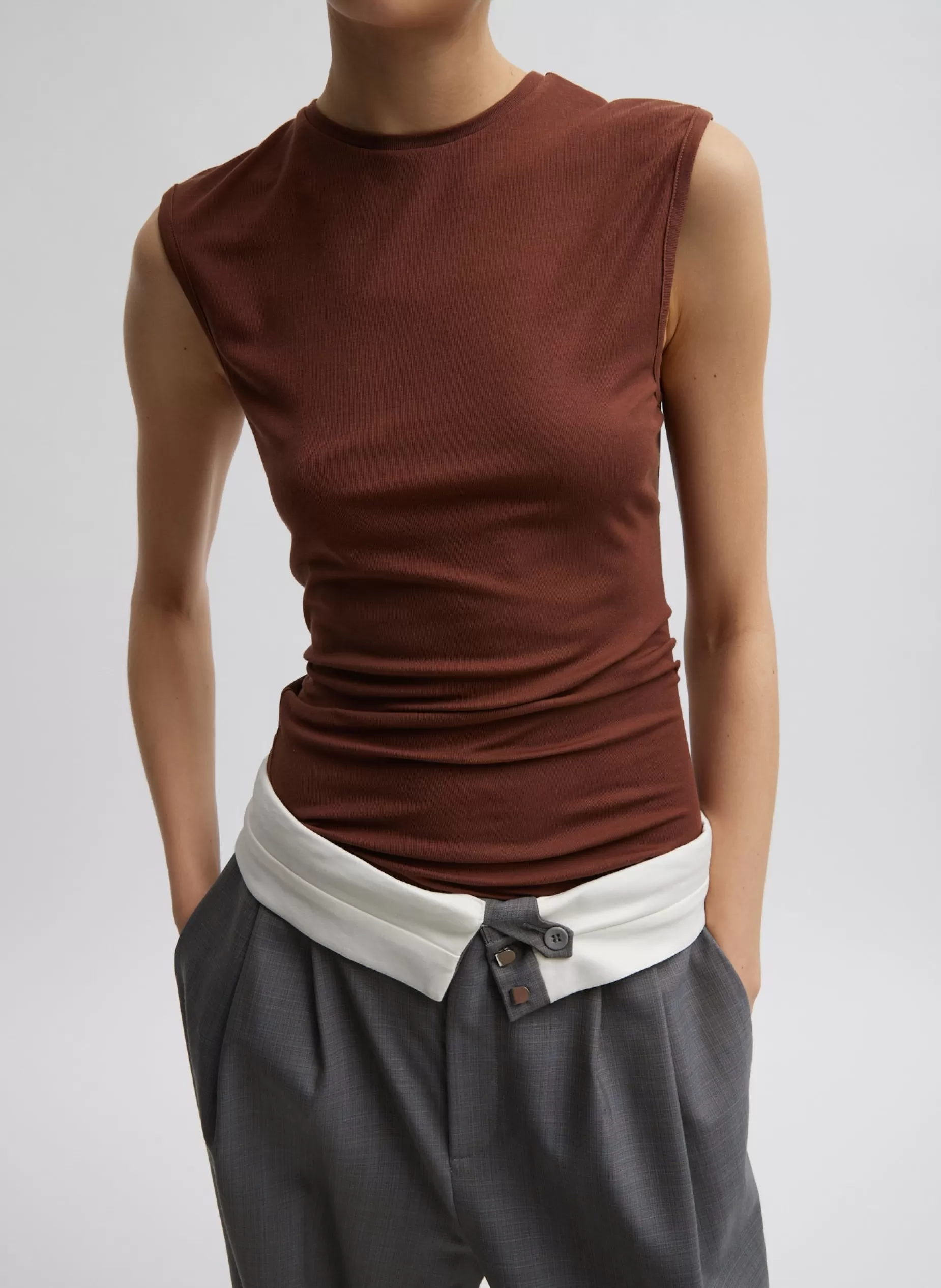 Tibi Tops-Tencel Knit Twisted Seam Tank