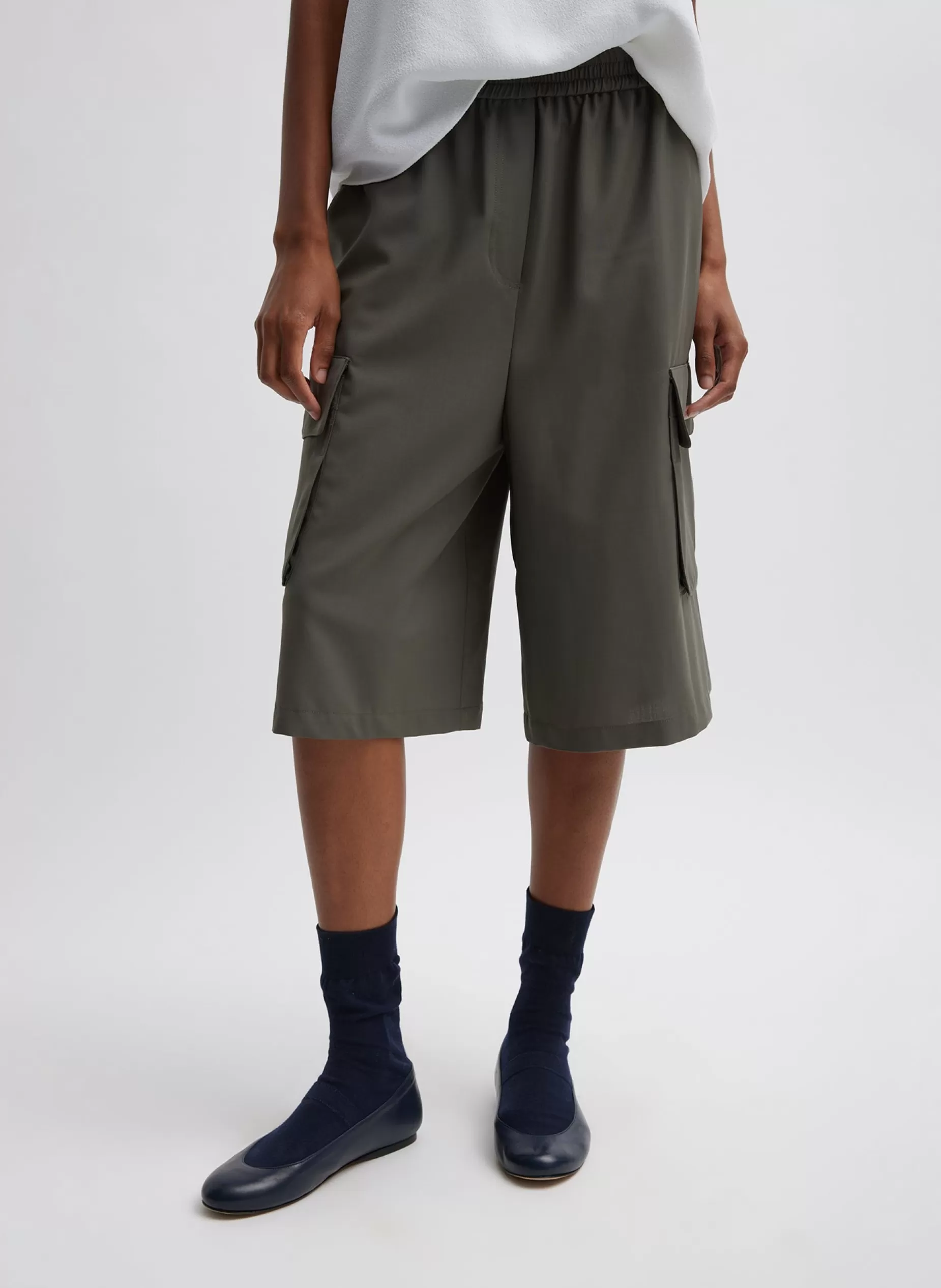 Tibi Pants & Shorts-Tropical Wool Relaxed Cargo Short