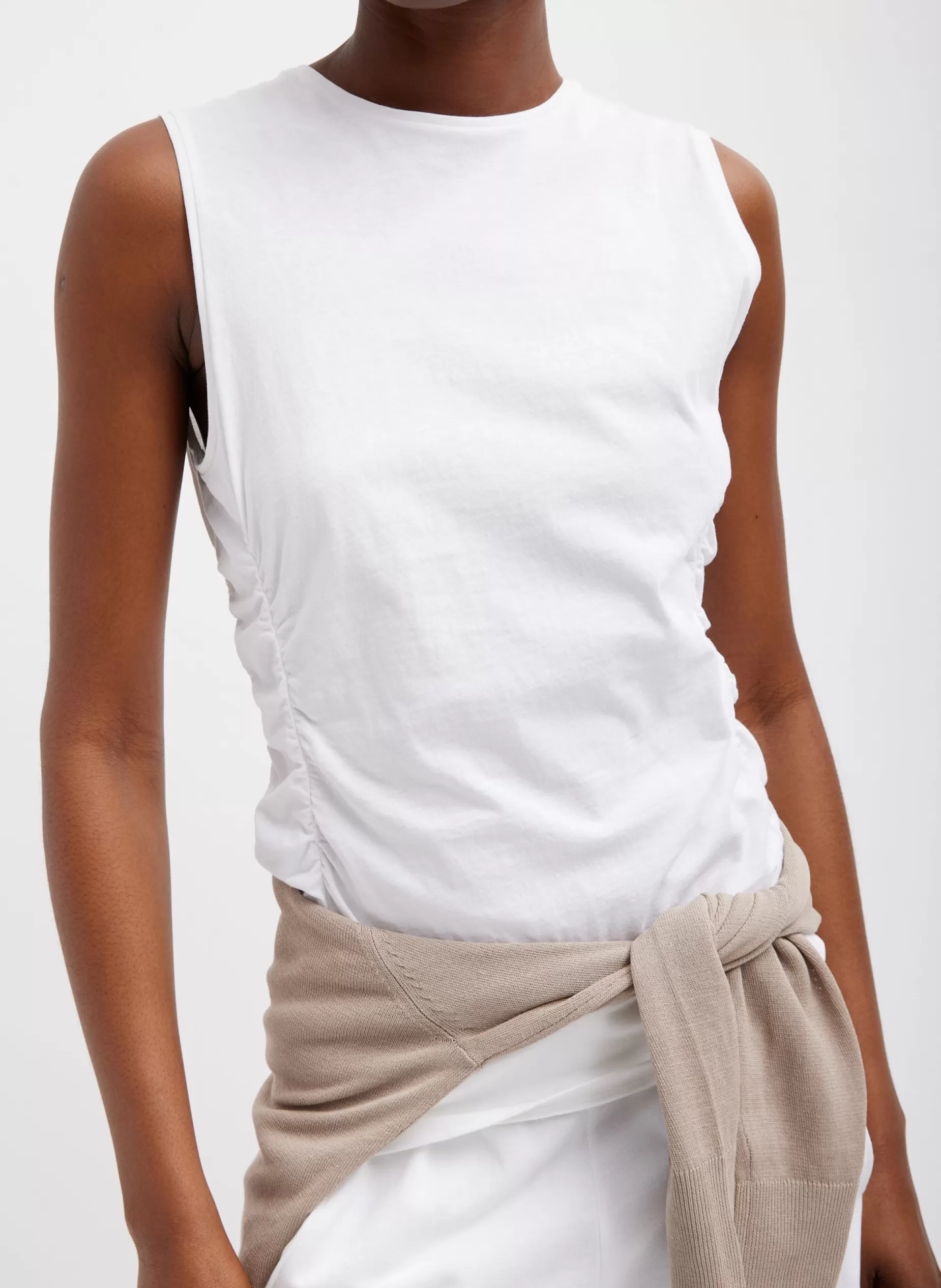 Tibi Tops | Curated Closets-T-Shirting Shirred Crewneck Top