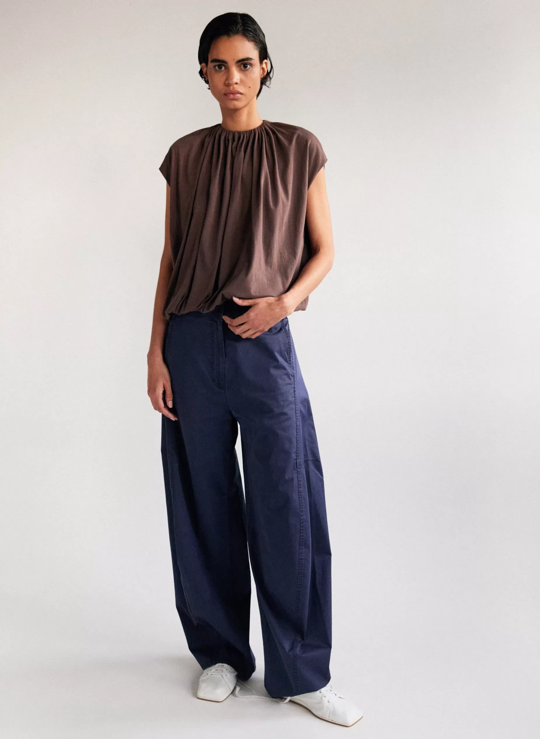 Tibi Tops-T-Shirting Shirred Neck Circular Top