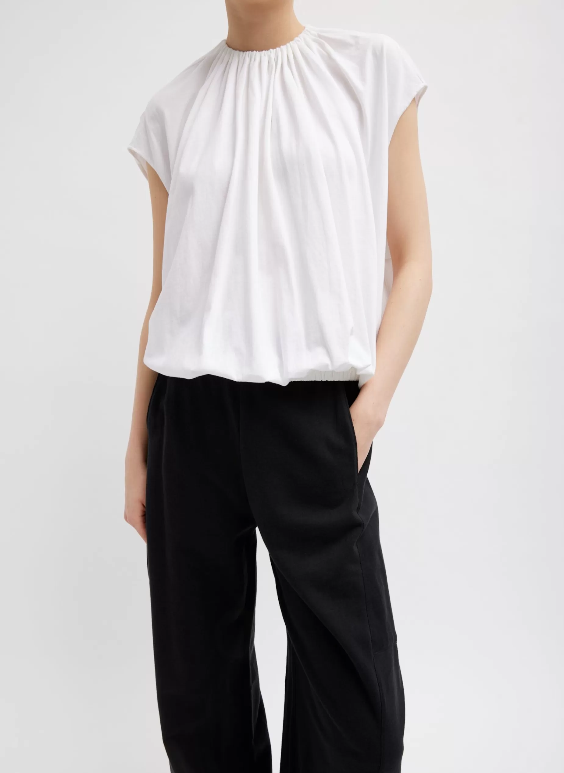 Tibi Tops-T-Shirting Shirred Neck Circular Top