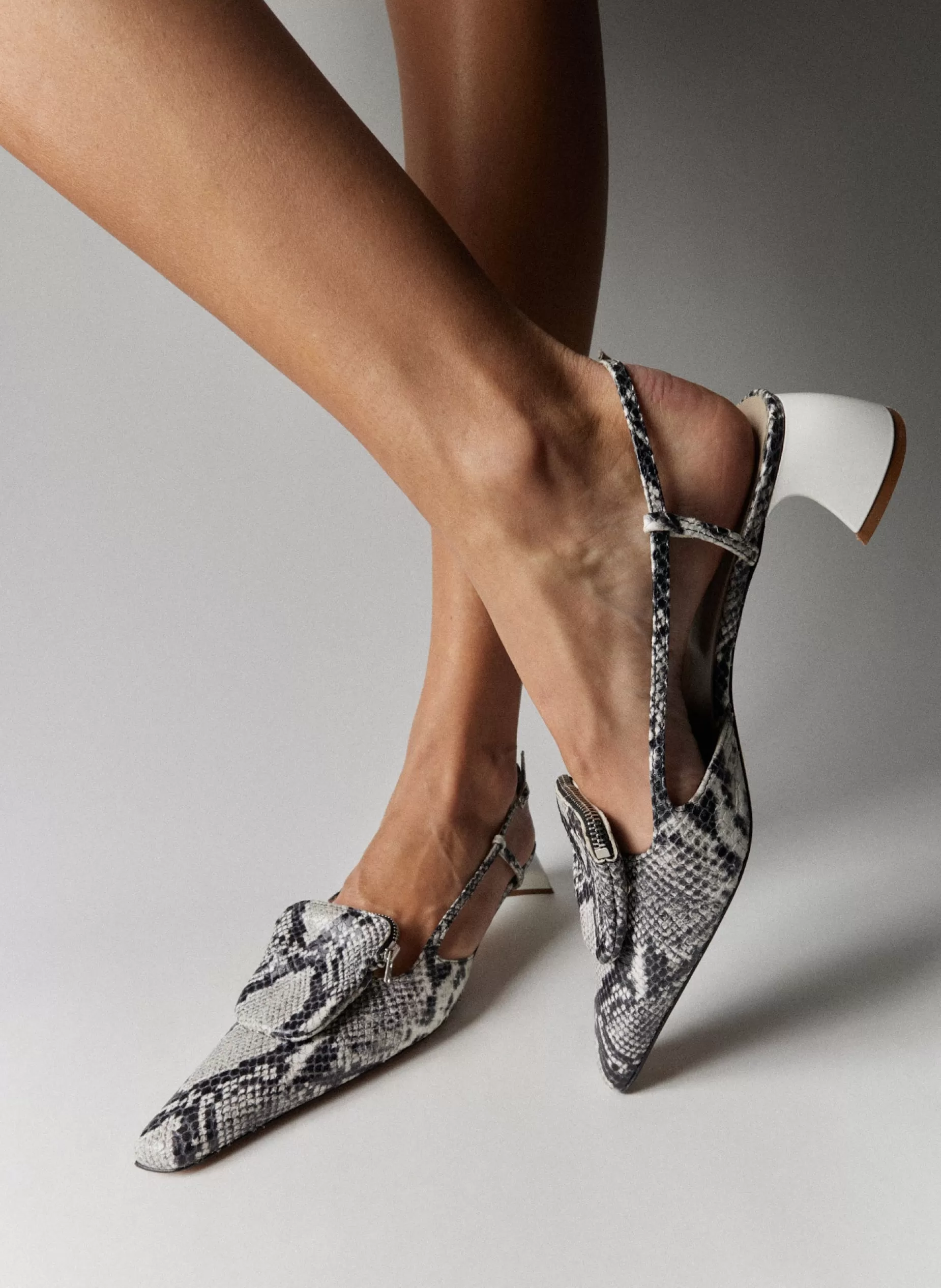 Tibi Heels-Victor Embossed Snake Slingback